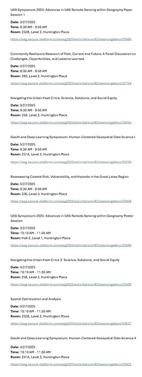 AAG_GISS's tweet image. 🚀 GISS Specialty Group Sessions – Day 4 (March 27) at #AAG2025! 🌍
📄 Explore the full Day 4 session list in the images below!
🔗 Complete session list for all days:
docs.google.com/document/d/1Vz…