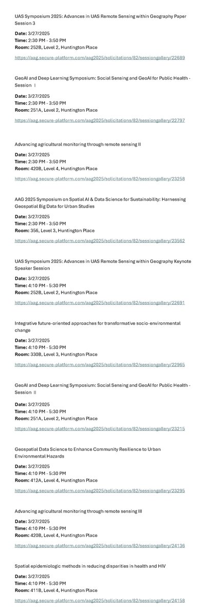 AAG_GISS's tweet image. 🚀 GISS Specialty Group Sessions – Day 4 (March 27) at #AAG2025! 🌍
📄 Explore the full Day 4 session list in the images below!
🔗 Complete session list for all days:
docs.google.com/document/d/1Vz…