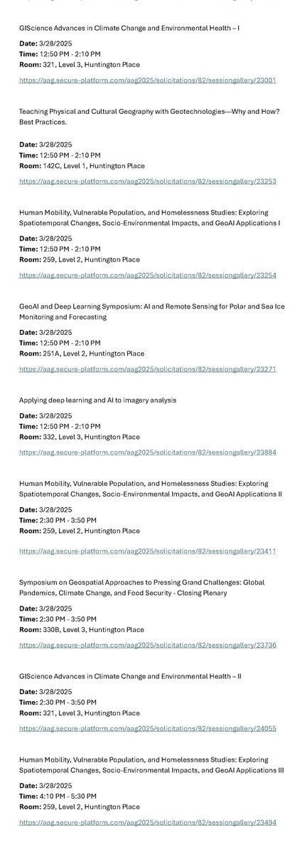 AAG_GISS's tweet image. 🚀 GISS Specialty Group Sessions – Day 5 (March 28) at #AAG2025! 🌍
📄 Explore the full Day 5 session list in the images below!
🔗 Complete session list for all days:
docs.google.com/document/d/1Vz…