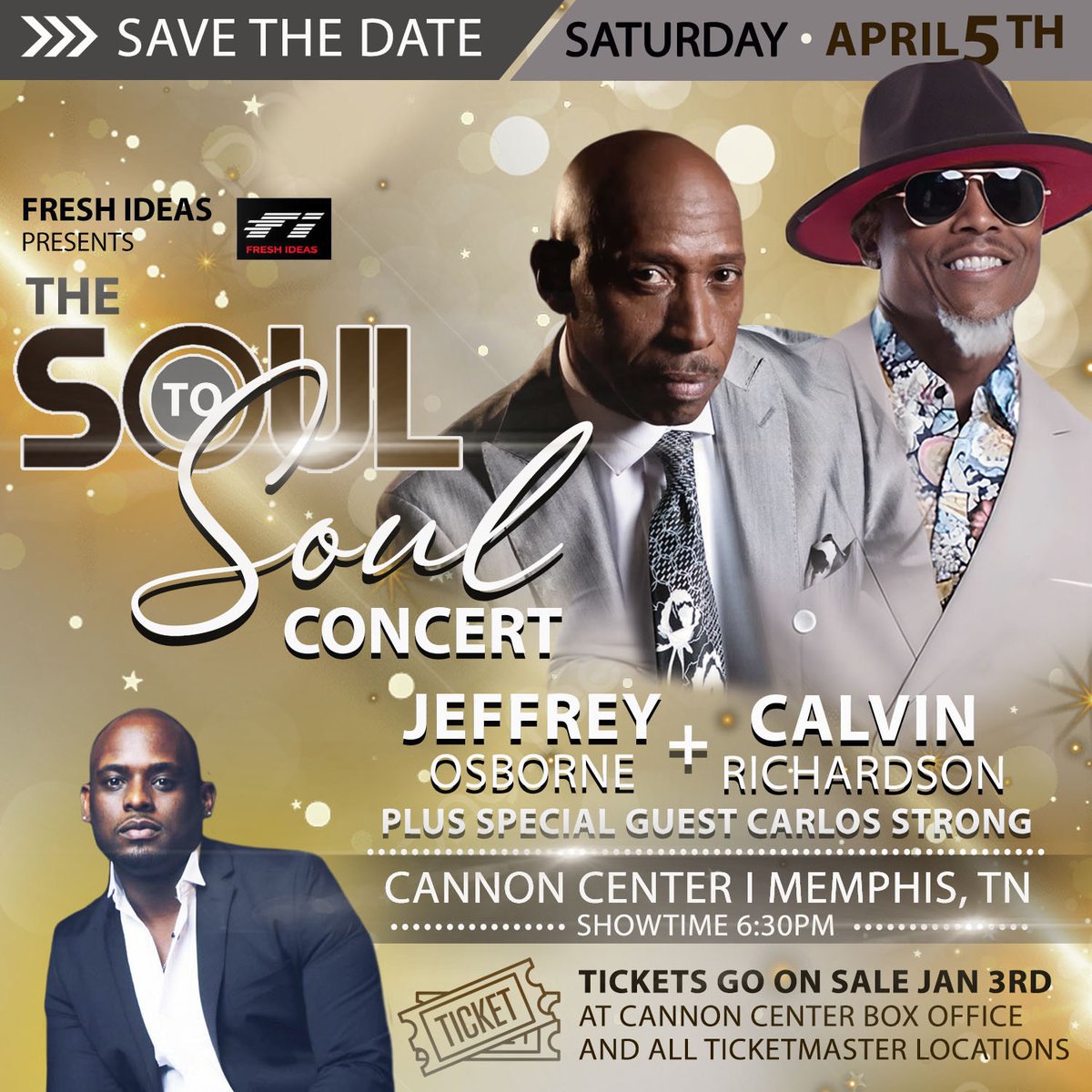Two weeks until show time with limited seats left! 🎉

If you are hoping to get Soul to Soul with <a href="/_JeffreyOsborne/">Jeffrey Osborne</a> , Calvin Richardson and Carlos Strong . . . run to Ticketmaster while you still can! 

🎟️shorturl.at/I4TmD