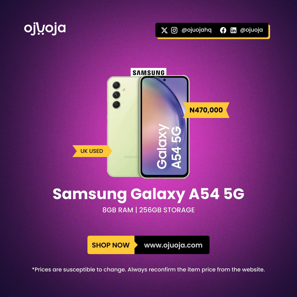 OjuOjaHQ's tweet photo. The Samsung Galaxy A54 5G
Excellent camera, delivers stunning visuals, smooth performance, and 5G speed
Upgrade your mobile experience today!
Shop now
https://t.co/MgVNSIBEOQ
#GalaxyA54 #5GPower #Samsung #procamera #ojuoja https://t.co/E6mFIWX9P9