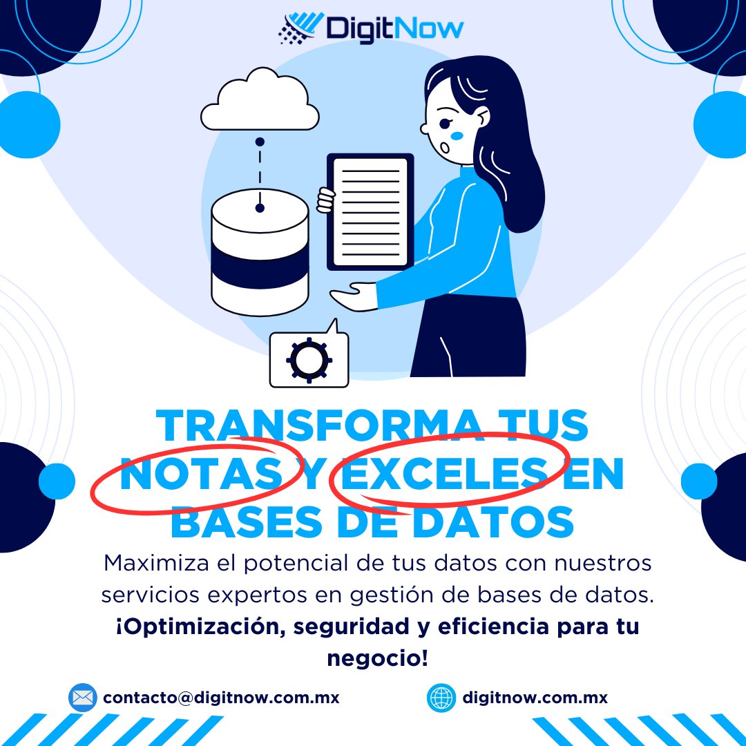 DigitNowMexico's tweet image. 📊¡Transforma tus Excels en una base de datos segura con #MicrosoftSQL!🚀
🔹Optimización y estructura
🔹Seguridad y respaldo
🔹Accesibilidad en la nube, local o híbrido
💡 Nosotros lo implementamos para que tu negocio siga operando.
📩 Contáctanos:
🔗 digitnow.com.mx