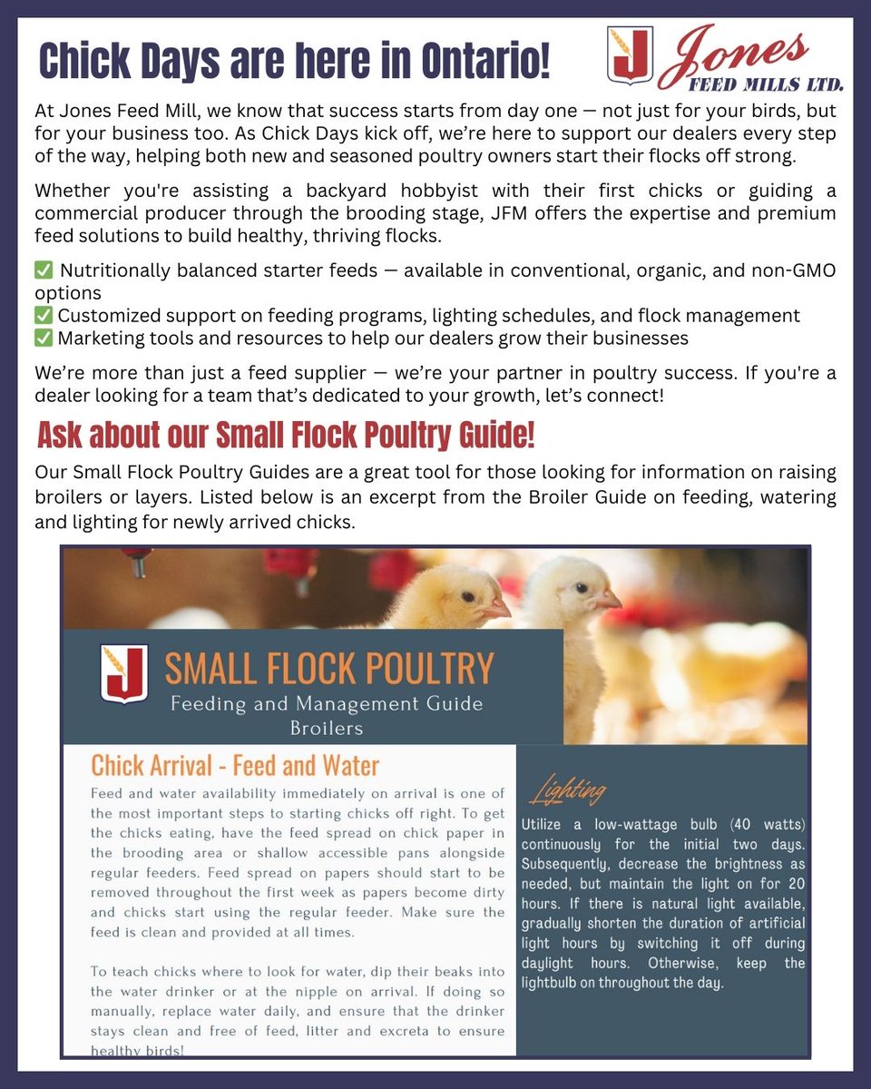 A message for our dealers.
jfm.ca/dealer-list
#JonesFeedMill #ChickDays #Elbowsup #PoultryFarming #AnimalNutrition #BuyCanadian #StrongerTogether #canadianfarmer #feed #SupportCanada