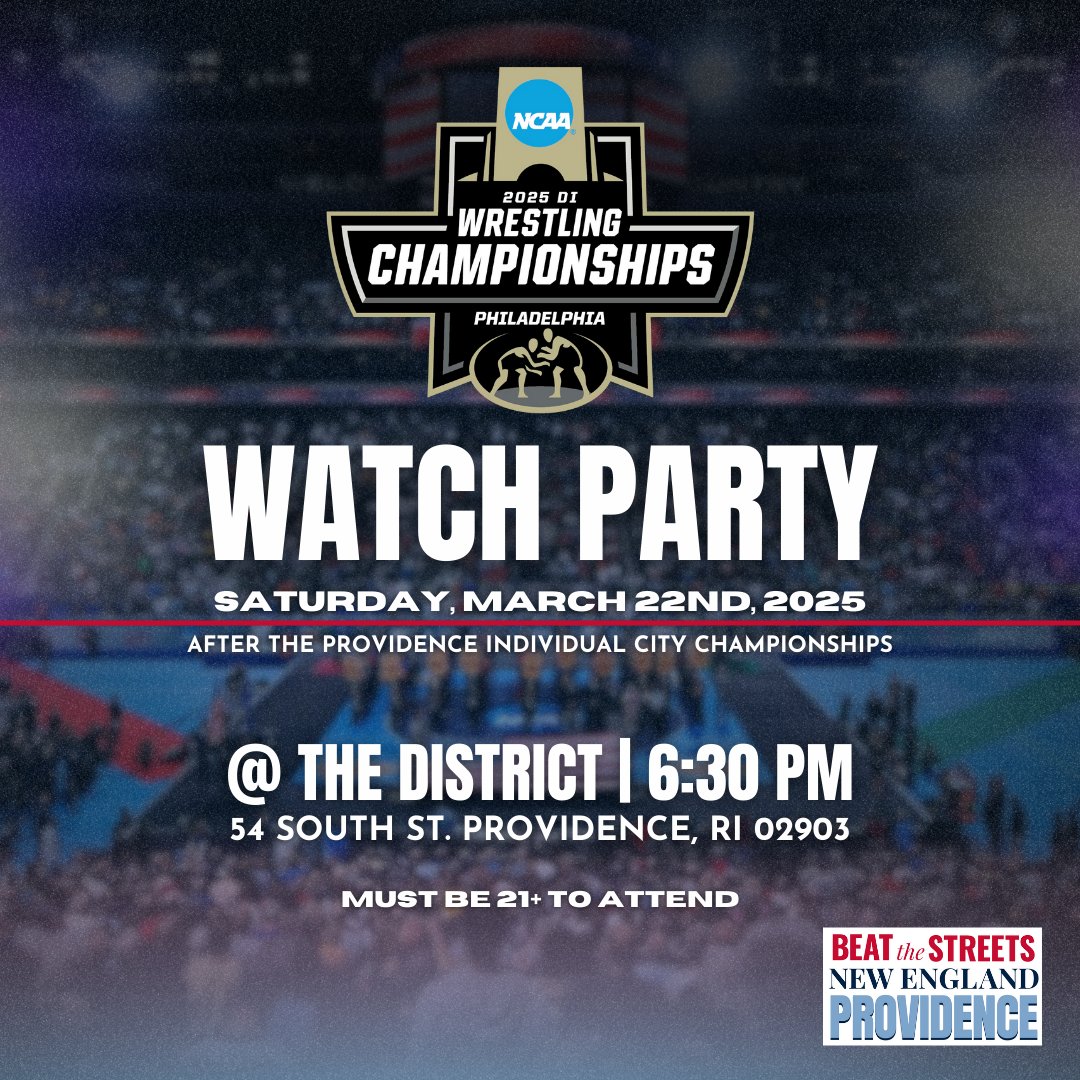 We're having a watch party for the D1 #NCAA Wrestling Championships! Join us at The District at 6:30 Saturday March 22nd for some pizza &amp; watch the best college wrestling tournament of the year!   MUST BE 21+ TO ATTEND