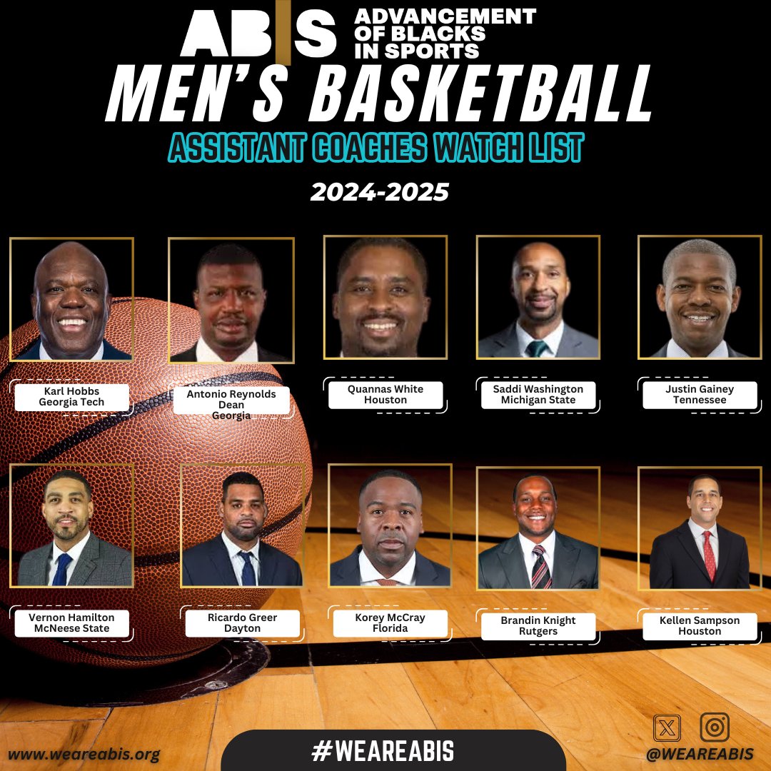 Advancement of Blacks in Sports (@weareabis) on Twitter photo 👀 WATCHLIST ALERT👀<a href="/SellersanlyzNBA/">Patrick Sellers</a> <a href="/NSUCoachJones/">Robert Jones</a> <a href="/CoachGrantUD/">Anthony Grant</a> <a href="/JamesJones_Yale/">James Jones</a> <a href="/UNCG_MikeJones/">Mike Jones</a> <a href="/speeddeamon/">Speedy Claxton</a> <a href="/CoachTonySkinn/">Tony Skinn</a> <a href="/Coach_D_Rob/">Daniyal Robinson</a> <a href="/CoachDeCuire/">Travis DeCuire</a> <a href="/dsimp10/">Duane Simpkins</a> <a href="/kpjallhoop20/">Kevin P Johnson</a> <a href="/landonbussie1/">Coach Bussie</a> Congratulations Coaches! 👀 WATCHLIST ALERT👀<a href="/SellersanlyzNBA/">Patrick Sellers</a> <a href="/NSUCoachJones/">Robert Jones</a> <a href="/CoachGrantUD/">Anthony Grant</a> <a href="/JamesJones_Yale/">James Jones</a> <a href="/UNCG_MikeJones/">Mike Jones</a> <a href="/speeddeamon/">Speedy Claxton</a> <a href="/CoachTonySkinn/">Tony Skinn</a> <a href="/Coach_D_Rob/">Daniyal Robinson</a> <a href="/CoachDeCuire/">Travis DeCuire</a> <a href="/dsimp10/">Duane Simpkins</a> <a href="/kpjallhoop20/">Kevin P Johnson</a> <a href="/landonbussie1/">Coach Bussie</a> Congratulations Coaches!