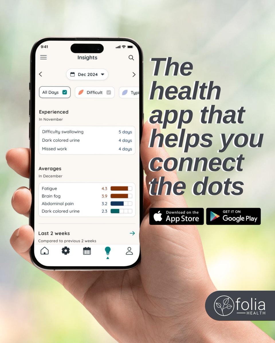 THE app to help you CONNECT THE DOTS! 📲 

Struggling to make sense of your health? Track, understand, and share your insights using Folia. Your journey to better care starts here! 

#FoliaHealth #ConnectTheDots #HealthTrackingApp