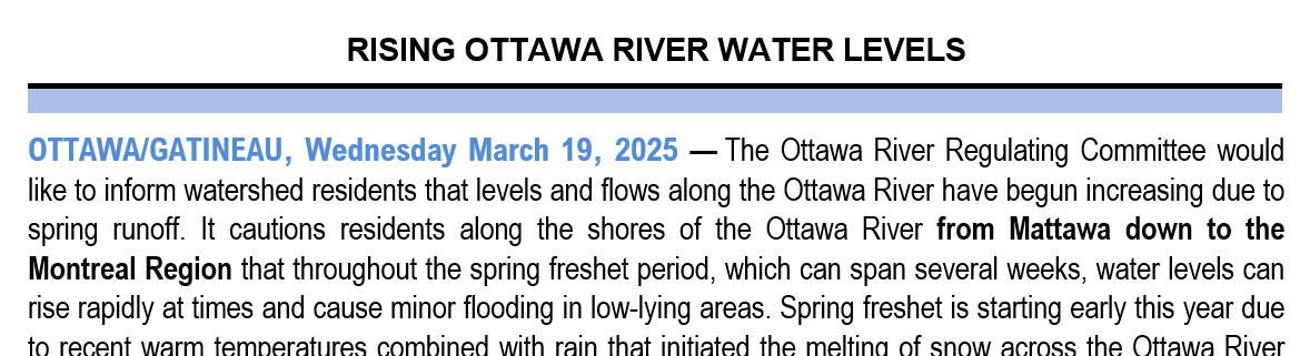 ORRPB's tweet photo. Water levels along the Ottawa River are rising. See our Press Release at https://t.co/PT0e3yJhAM. #OttawaRiver https://t.co/g5UlMDSG6D