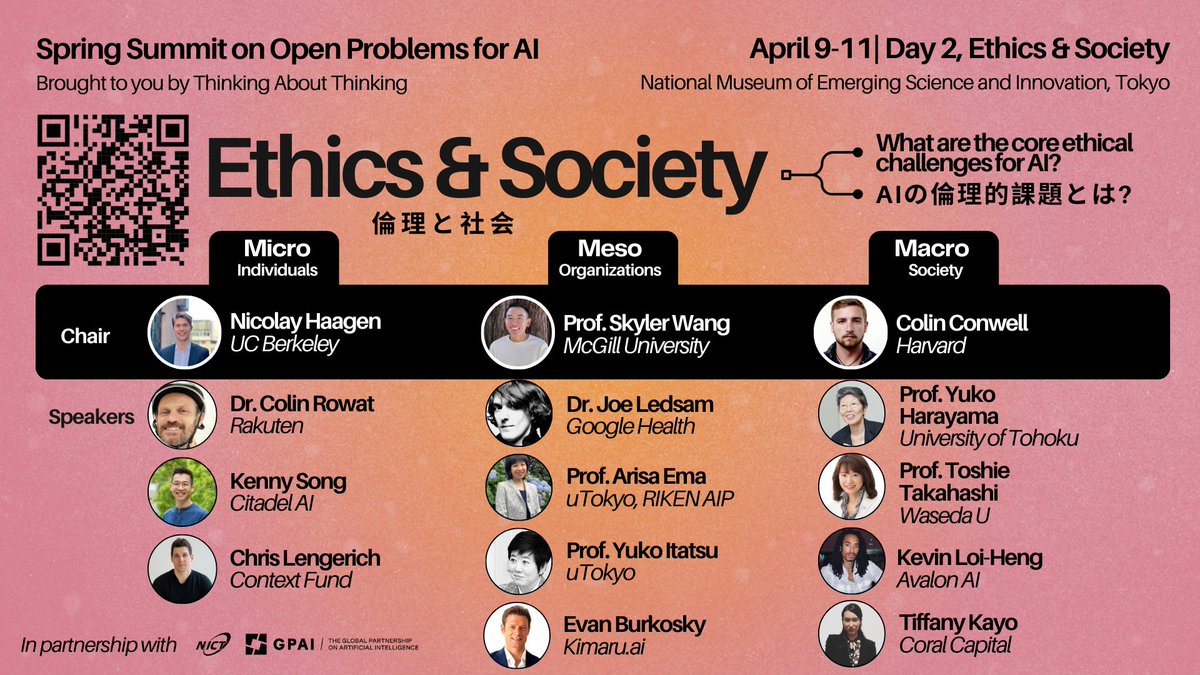 🌸 Spring Summit on Open Problems for AI: Ethics &amp; Society🌸

🔹 AIの倫理的課題をどう考えるべきか？

🔹 What are core ethical challenges for AI?

On April 10, we dedicate Ethics &amp; Society Day to addressing ethical implications of AI, from individual impact to global AI governance
