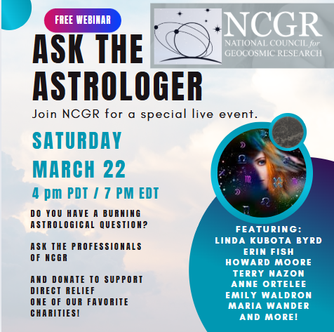 Join us in Celebration of  International Astrology Day Ask the Astrologers! 
NCGR IAD 2025 on Mar. 22, 2025 at 7 PM- 9:30 PM ET.
Zoom in loom.ly/wC2m5Wg

#IAD #INternationalAstrologyDay #ISAR #OPA