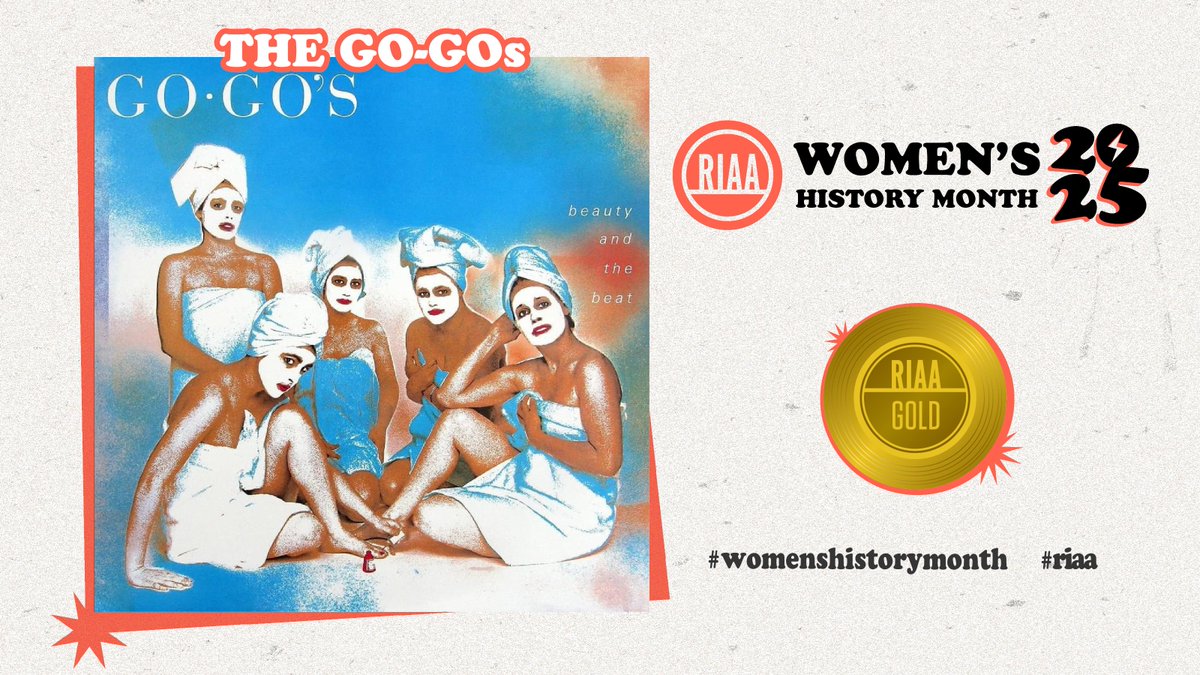 RIAA's tweet photo. As the first all-female band to have their original songs reach the top of the @billboard charts, the @officialgogos made history. Their RIAA-certified Gold single, #WeGotTheBeat, remains a timeless anthem for generations! 🎧📀#WomensHistoryMonth https://t.co/rBUZeoCGup