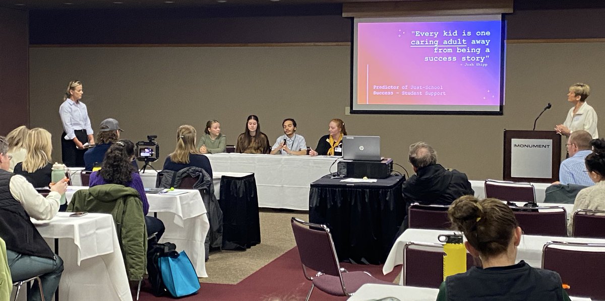 SDDOE_SpecialEd's tweet photo. Current and past student panel at Special Ed conference give perspectives on their experiences. They shared what was impactful, most helpful and recommendations. To engage youth in IEP they suggest starting small, pre-defining terms, and virtual or video participation https://t.co/WGNx3sYinu