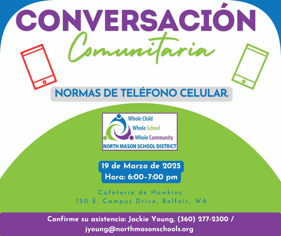 TONIGHT! Community Conversation: Cell Phone Policies. Join Superintendent Rosenbach, building administrators, staff, and school board members, to learn more about what's happening around the state, 
When: 6:00 pm, March 19, 2025
Where: Hawkins MS Commons