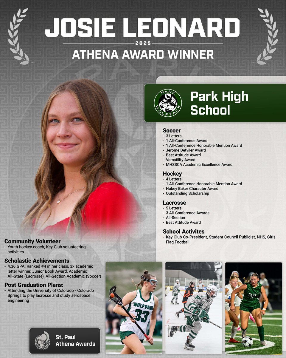 Wolfpack Activities (@parkwolfpack) on Twitter photo We are looking forward to honoring our Athena award winner at the <a href="/StpAthenaAwards/">StpAthenaAwards</a> luncheon next month. Congrats <a href="/JosieLeonard_33/">Josie Leonard</a> ! We are looking forward to honoring our Athena award winner at the <a href="/StpAthenaAwards/">StpAthenaAwards</a> luncheon next month. Congrats <a href="/JosieLeonard_33/">Josie Leonard</a> !