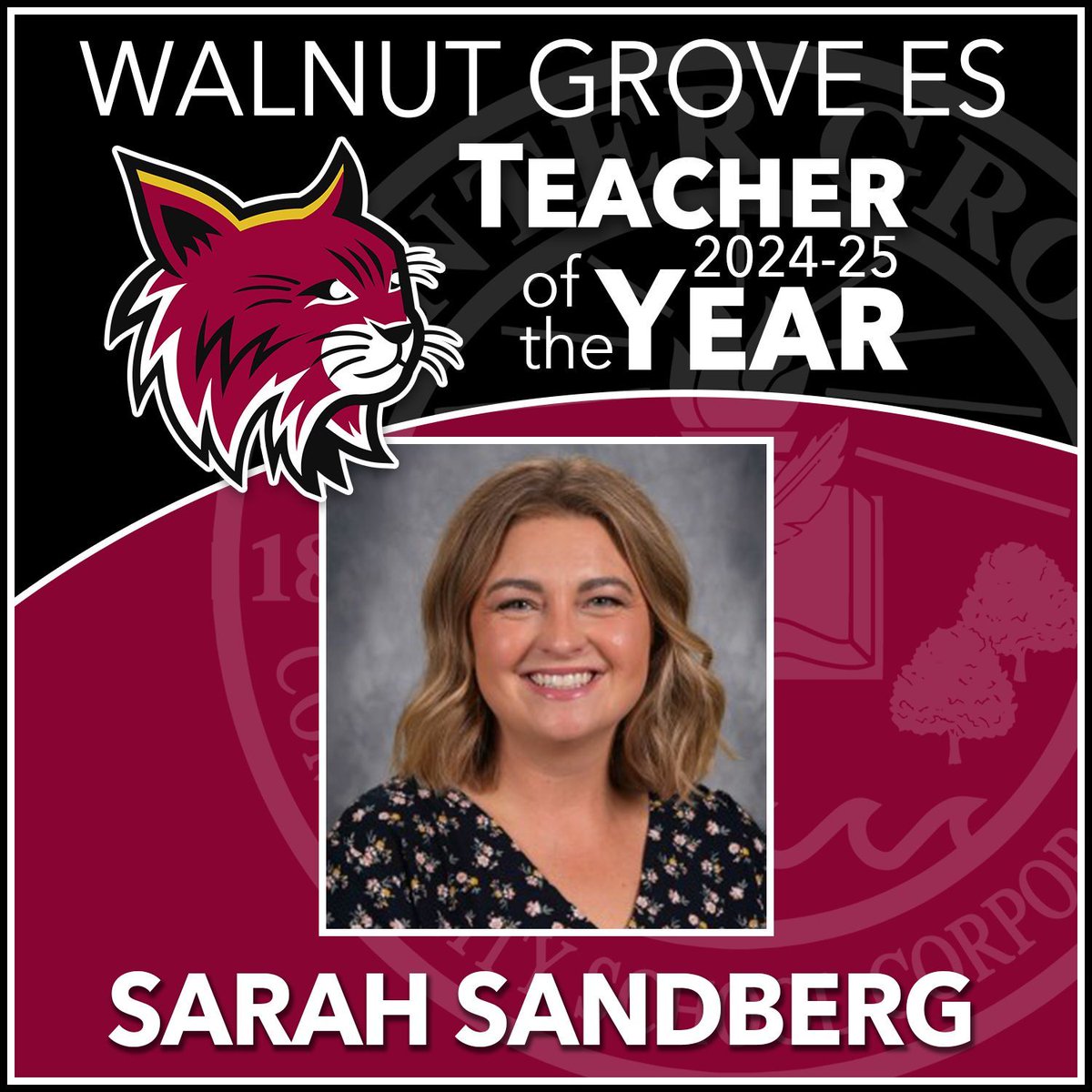 Walnut Grove Elementary's 2024-25 Building Teacher of the Year is Sarah Sandberg! ❤️ 👏 
Please help us celebrate Sarah and congratulate her on this honor!

#E3CG #ExceptionalEducator #CenterGrovePride