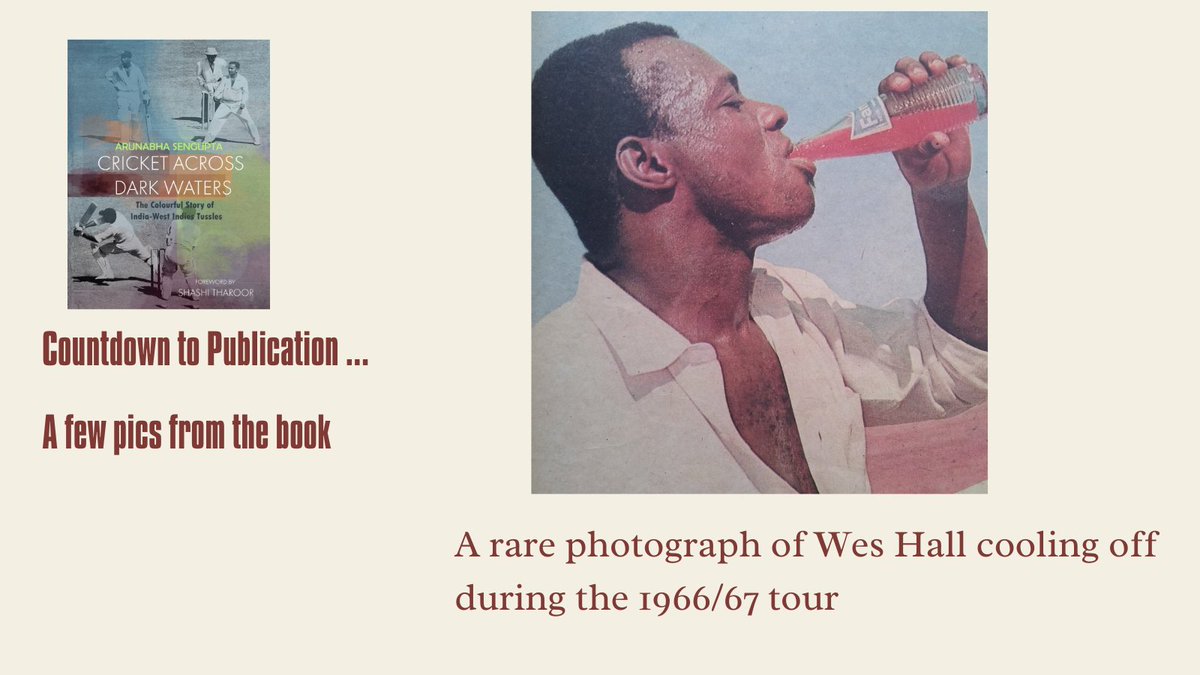 senantix's tweet photo. A few pics from the book as we wait for the release later this week.
No 2 A rare photo of Wes Hall cooling off during the 1966/67 tour.
#cricketacrossdarkwaters #CountdownToPublication #fewdaystogo #caseisstillbeingmade #theresmoretocricketthanashes
📷 https://t.co/Cl9aCPN8lw