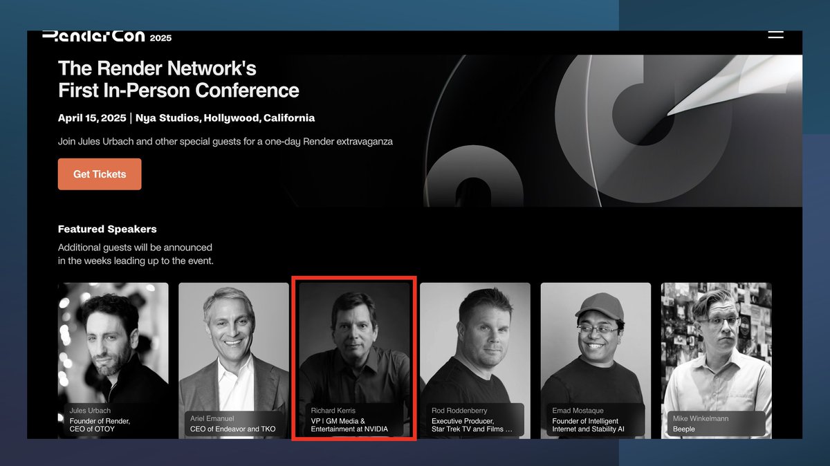 Kneteknilch's tweet image. At #GTC2025 , @nvidia &apos;s @richardkerris  
talked about @OTOY &amp;amp; @rendernetwork (Unification) &amp;amp; previewing #RenderCon 

“Highly recommend to check this out, i will be there &amp;amp; I’m really looking forward to all the great stuff that’s going to happen at that conference”
_
Just $RENDER