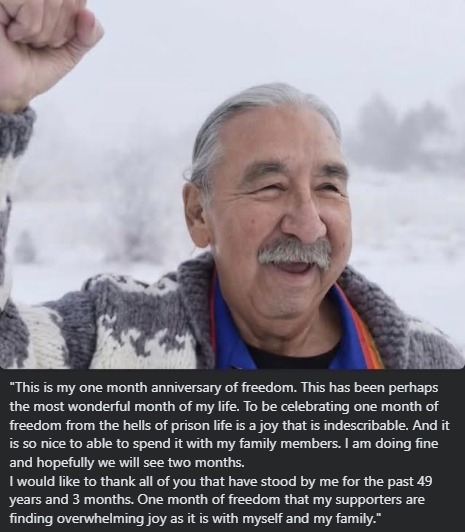 Leonard's statement on 1 month of freedom
#LeonardPeltier
#INDIGENOUS #TAIRP