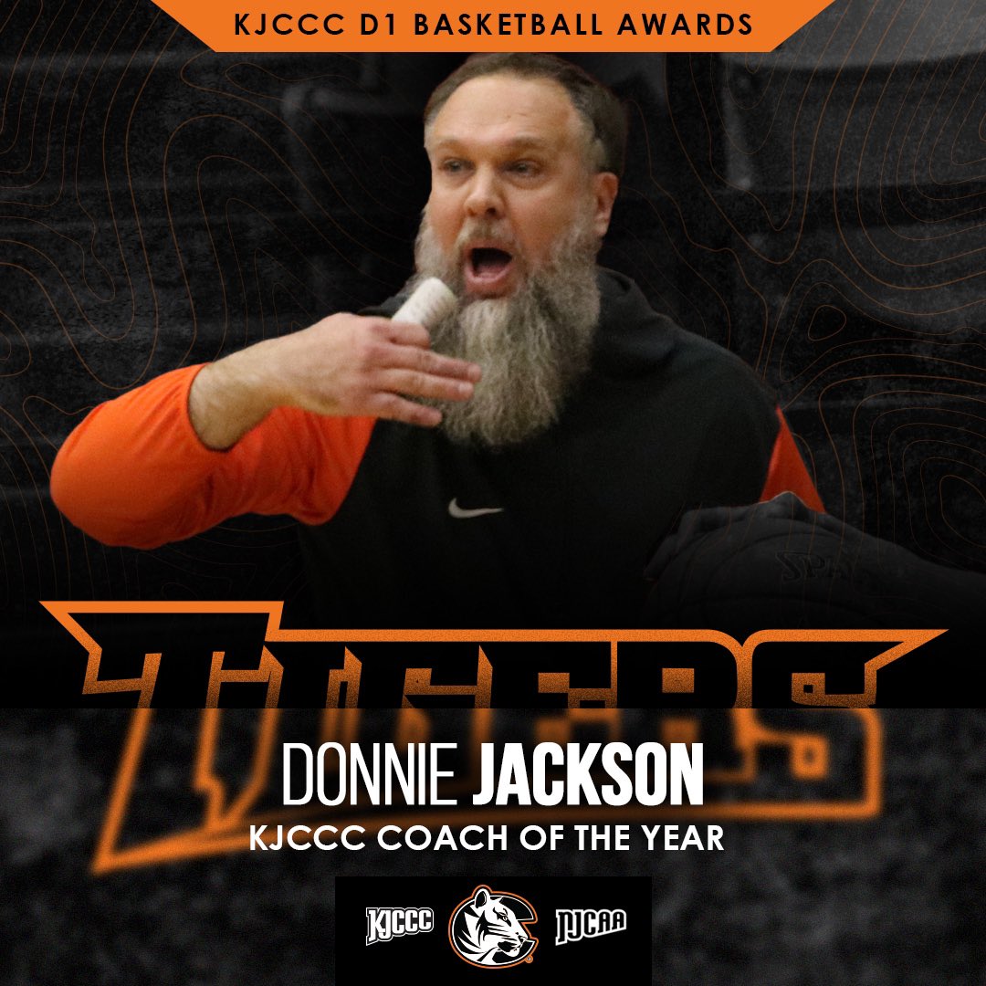 Congratulations to Cowley Tiger Head Men’s Basketball Coach Donnie Jackson (<a href="/CoachDJackson/">Coach Jackson</a>) on being named KJCCC Coach of the Year.

Jackson led the Tigers to a 29-4 overall record and the KJCCC regular season conference title and Region VI tournament championship.