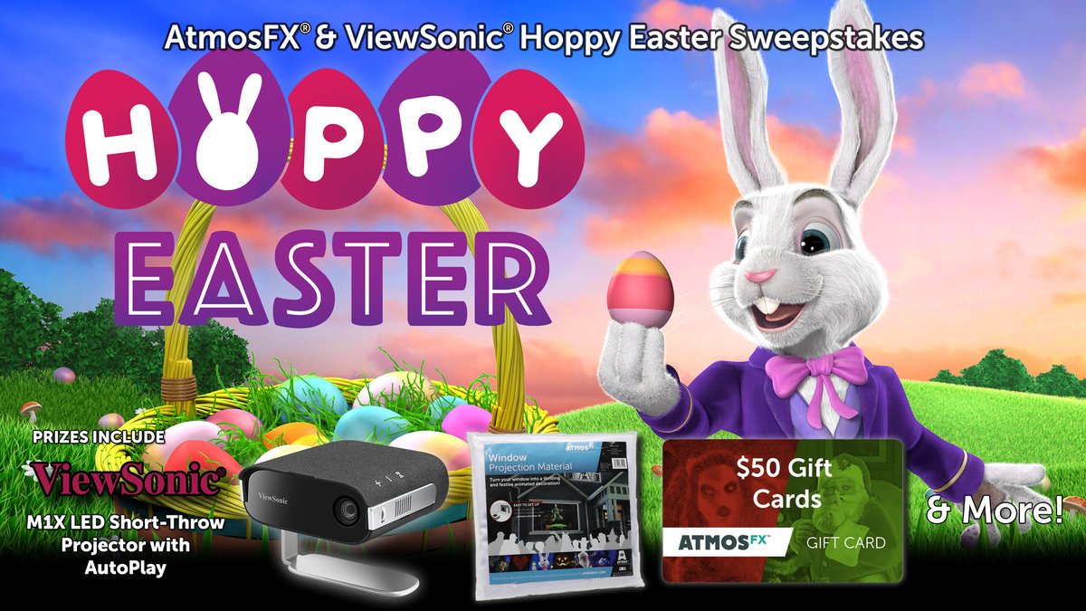 Easter's on its way &amp; ViewSonic &amp; <a href="/atmosfx/">AtmosFX</a> want to help you create a magical holiday experience! Enter the Hoppy Easter sweepstakes now for your chance to win an M1X Autoplay projector kit, AtmosFX digital decorations, $50 gift cards and more!

Enter now: vsfinch.es/4hKLW8h