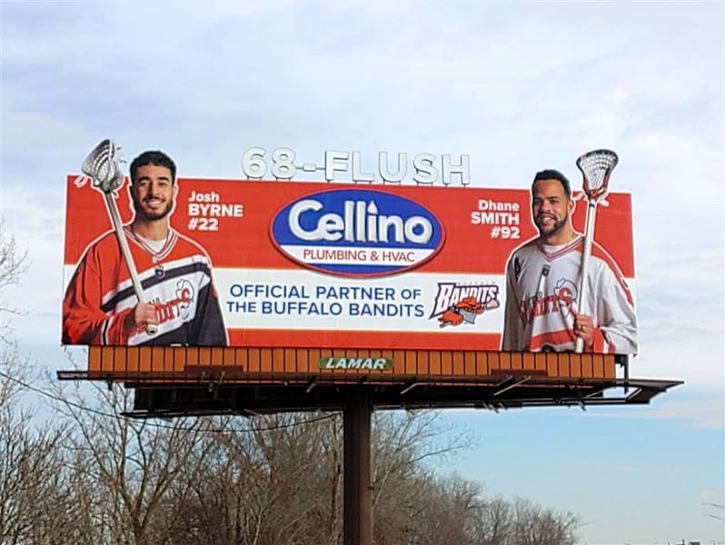Check out the NEW Cellino Plumbing &amp; HVAC Billboard on the I-190 featuring the Buffalo Bandits! We love the creativity and use of the Lacrosse stick extensions and light up channel letters! <a href="/68FLUSH/">Cellino Plumbing & HVAC</a> <a href="/NLLBandits/">Buffalo Bandits</a>  #buffalo #lacrosse #LamarAdvertising