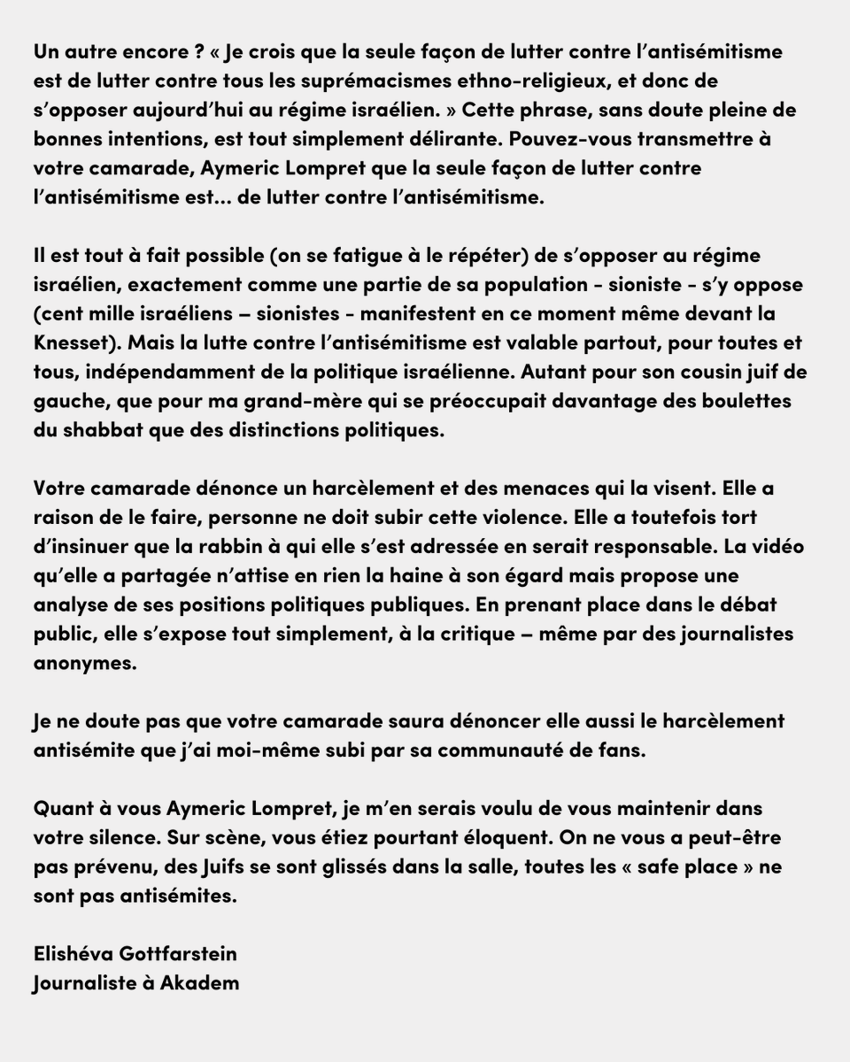 Objet : Lettre à Aymeric Lompret en réponse au post de Blanche Gardin interpellant Delphine Horvilleur après son partage de ma chronique sur Akadem relayée depuis sur France info, Le Figaro, L’Humanité (et même ma mère m’en a parlé)