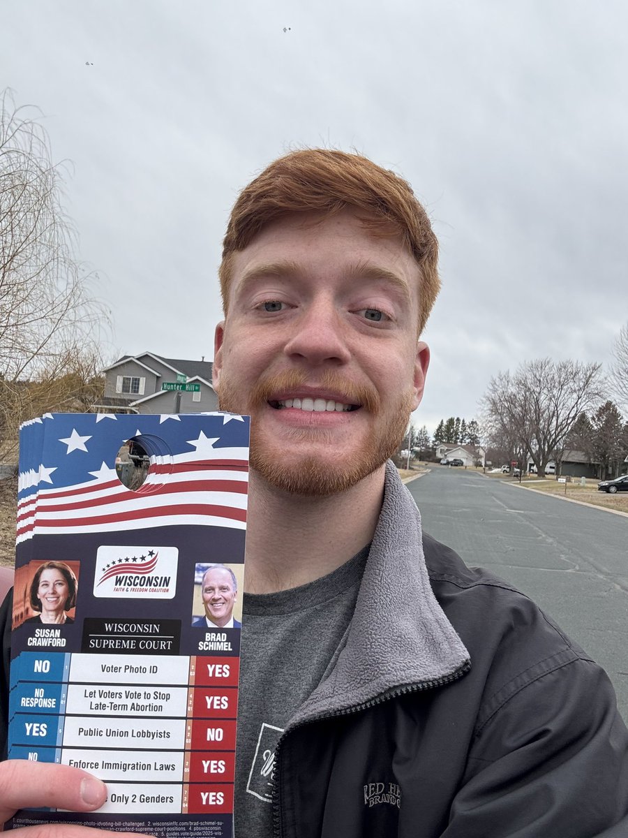 brady_penfield's tweet image. I’m out doorknocking in Hammond, WI again on this cold 30 degree March afternoon.

I just stopped by a house with a Trump sign and none of them knew about the April 1st election. After explaining the importance they were on board immediately. 

+3 🔴 for Schimel.

Also, I gave…