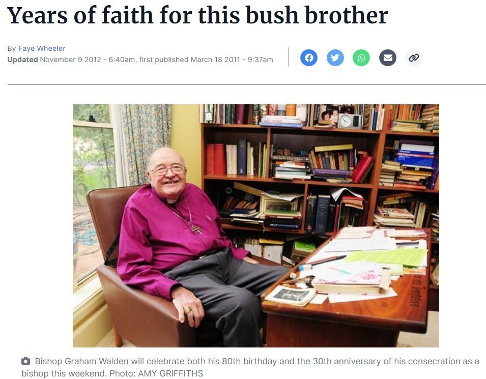 AustAnglican's tweet image. 20 March 1931: birth (Brisbane QLD) of Graham Howard Walden, second Bishop of The Murray 1989-2001 (and, before that, Assistant Bishop in Ballarat 1981-1989). Also served Bathurst diocese (Gilgandra, Mudgee). Obiit 27 November 2017. #anglican #94years