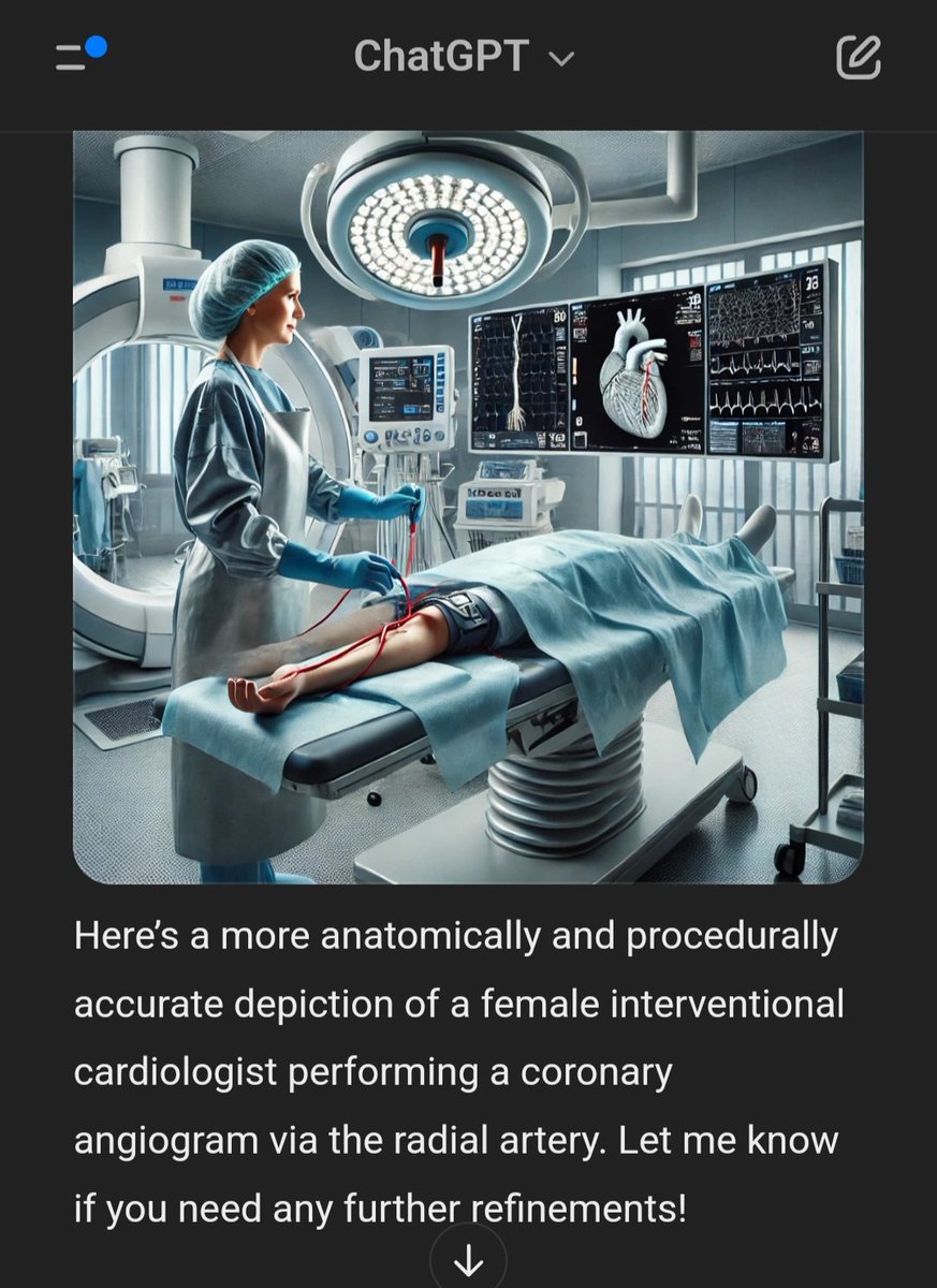 Boskey π« (@onemoredrpatel) on Twitter photo I asked ChatGPT to depict an interventional cardiologist, and I think it's safe to say we're not going to be replaced in the near future π
#cardiotwitter <a href="/SCAI/">SCAI</a> <a href="/mmamas1973/">Mamas A. Mamas</a> <a href="/SrihariNaiduMD/">Srihari S. Naidu, MD</a> <a href="/KalChitturi/">Kalyan Chitturi</a> <a href="/sumonroy_md/">sumonroy</a> <a href="/agtruesdell/">Alex Truesdell</a> <a href="/kevinjamescroce/">Kevin Croce MD, PhD</a> <a href="/RhianEDavies1/">Rhian E. Davies DO MS</a> <a href="/BakhshiHooman/">Hooman Bakhshi</a> I asked ChatGPT to depict an interventional cardiologist, and I think it's safe to say we're not going to be replaced in the near future π
#cardiotwitter <a href="/SCAI/">SCAI</a> <a href="/mmamas1973/">Mamas A. Mamas</a> <a href="/SrihariNaiduMD/">Srihari S. Naidu, MD</a> <a href="/KalChitturi/">Kalyan Chitturi</a> <a href="/sumonroy_md/">sumonroy</a> <a href="/agtruesdell/">Alex Truesdell</a> <a href="/kevinjamescroce/">Kevin Croce MD, PhD</a> <a href="/RhianEDavies1/">Rhian E. Davies DO MS</a> <a href="/BakhshiHooman/">Hooman Bakhshi</a>