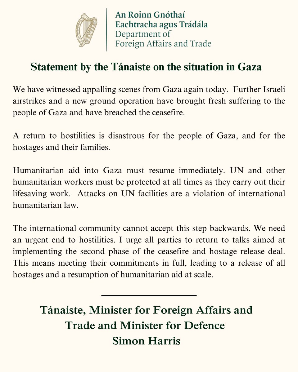 We have witnessed appalling scenes from Gaza again today.  
The international community cannot accept this step backwards. We need an urgent end to hostilities.

Full statement:
