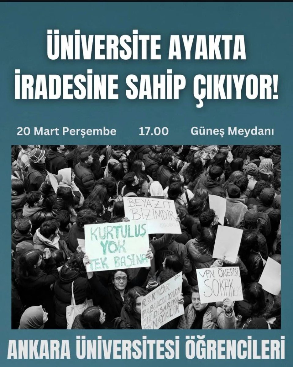 Kampüslerden sokaklara mücadelemizi büyütüyoruz. Faşist baskı ve zorbalığa karşı temel haklarımıza sahip için sıra arkadaşlarımızı Ankara Üniversitesi Tandoğan kampüsü güneş meydanında buluşmaya çağırıyoruz!