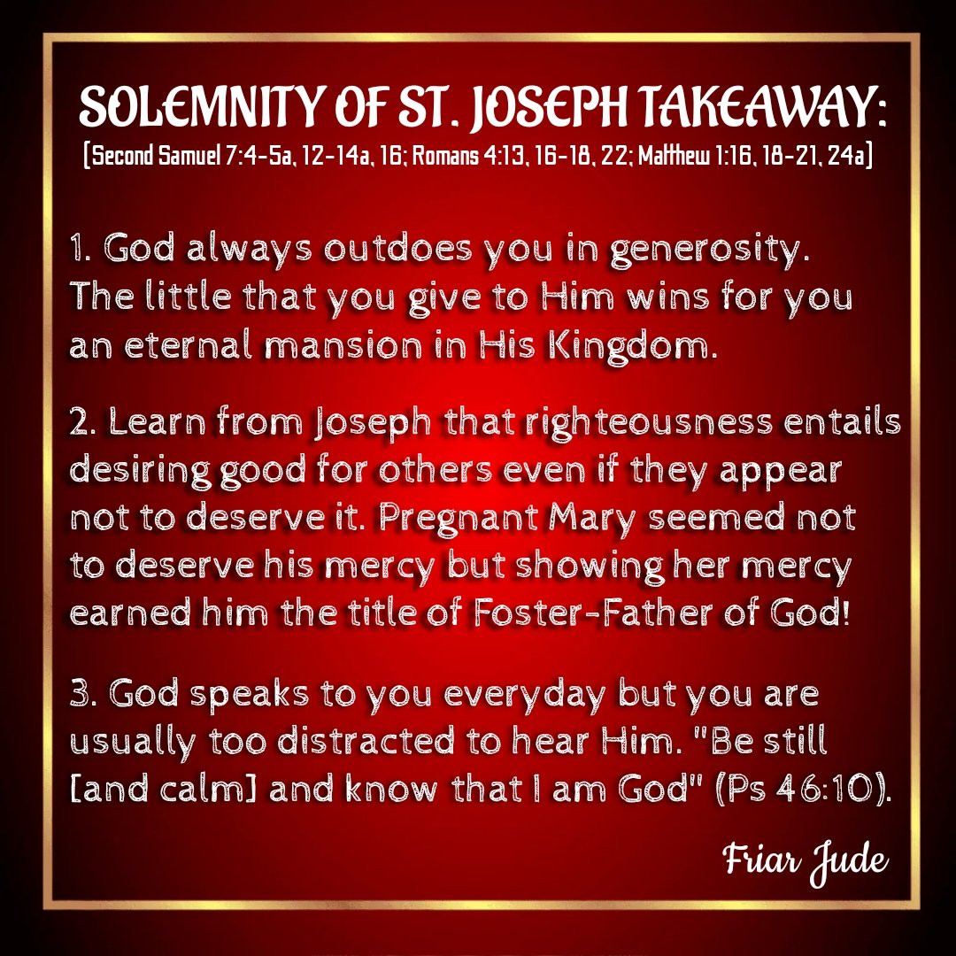 JCIGBO's tweet photo. Be a person of faith.
Be a kind-hearted person.
Be a generous person.
Be like St. Joseph!

St. Joseph, husband of Mary...pray for us! 😊🙏🏿 https://t.co/MoOpcB4EFN