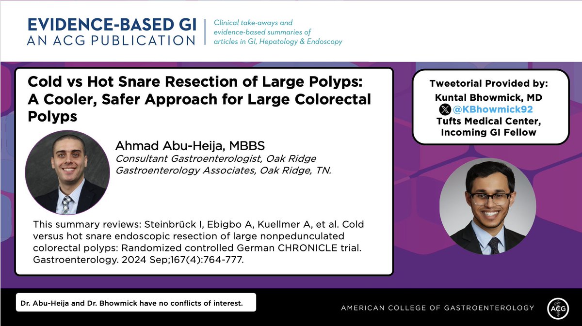 Evidence-Based GI: An ACG Publication (EBGI) (@acg_ebgi) on Twitter photo 1/ ⏰ for #EBGI 🧵w/ <a href="/KBhowmick92/">Kuntal Bhowmick, MD</a>!
“Cold vs Hot Snare Resection of Large Polyps: A Cooler, Safer Approach for Large Colorectal Polyps”
📜 - shorturl.at/VZTyR
🎧 - shorturl.at/M6Ry5
📰 - shorturl.at/8LK2f
#GITwitter
<a href="/ahmad_abuheija/">Ahmad A. Abu-Heija</a> 1/ ⏰ for #EBGI 🧵w/ <a href="/KBhowmick92/">Kuntal Bhowmick, MD</a>!
“Cold vs Hot Snare Resection of Large Polyps: A Cooler, Safer Approach for Large Colorectal Polyps”
📜 - shorturl.at/VZTyR
🎧 - shorturl.at/M6Ry5
📰 - shorturl.at/8LK2f
#GITwitter
<a href="/ahmad_abuheija/">Ahmad A. Abu-Heija</a>