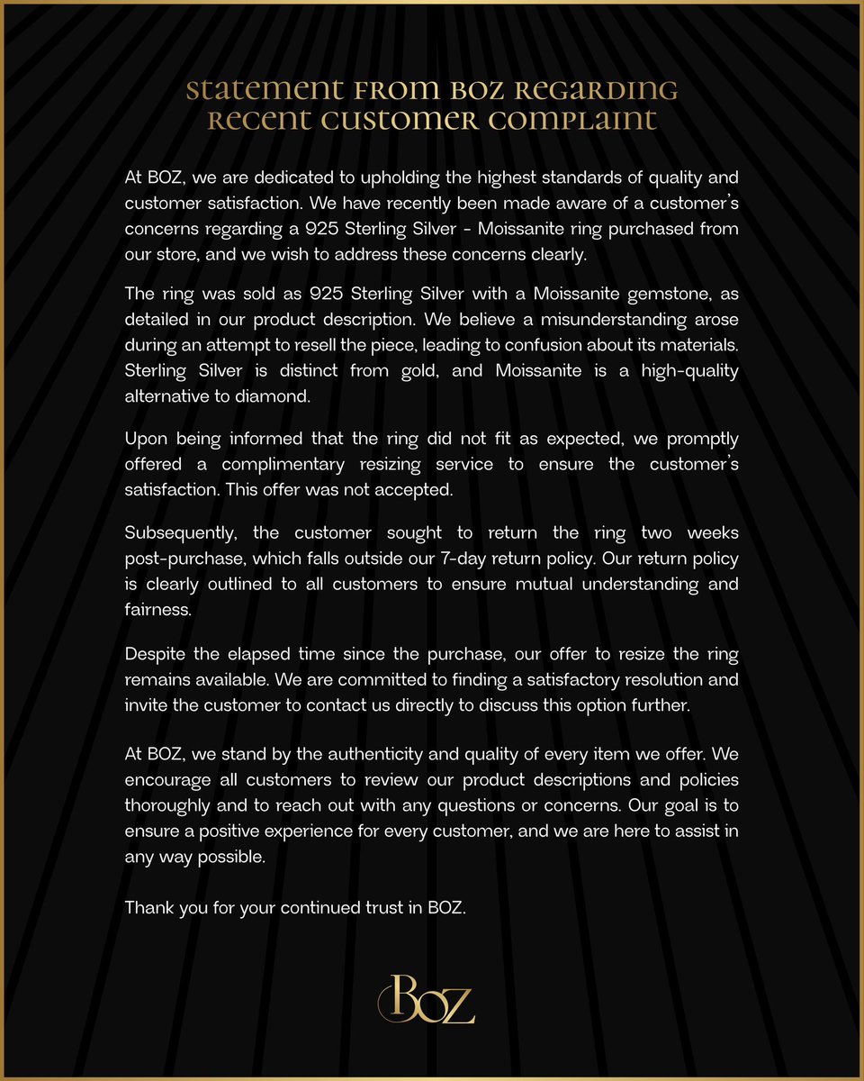 bozjewelry's tweet image. At BOZ, we are committed to creating timeless, quality fine jewelry designed to be cherished for a lifetime. Our 925 silver and moissanite collection are produced in-house and crafted with premium materials, ensuring durability and lasting beauty. 

While we understand that some…