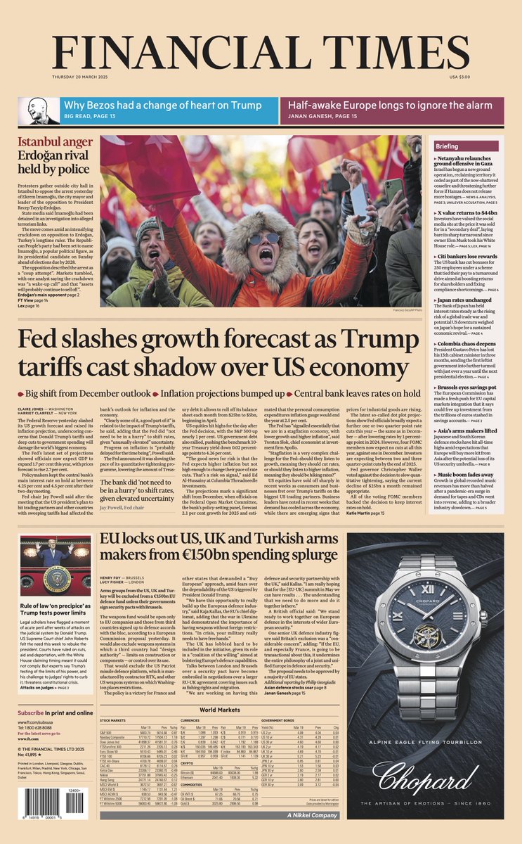 Just published: front page of the Financial Times, international edition, Thursday 20 March on.ft.com/4bJ9Sb4