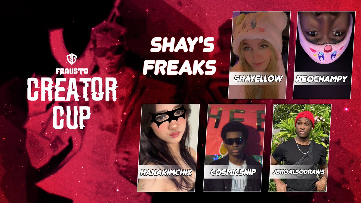 Welcome to Creator Cup Series 2025 Split 2, Shay’s Freaks!

Captain: <a href="/shayxllow/">Shay</a> 

Freaks: <a href="/neochampy/">Neo</a> | <a href="/hanakimchix/">hana 🦈 | currently: watching KPDH</a> | <a href="/CosmicSnip/">CosmicSnip</a> | <a href="/JbroAlsoDraws/">J Bro (Also Draws)</a> 

#CreatorCupSeries2025