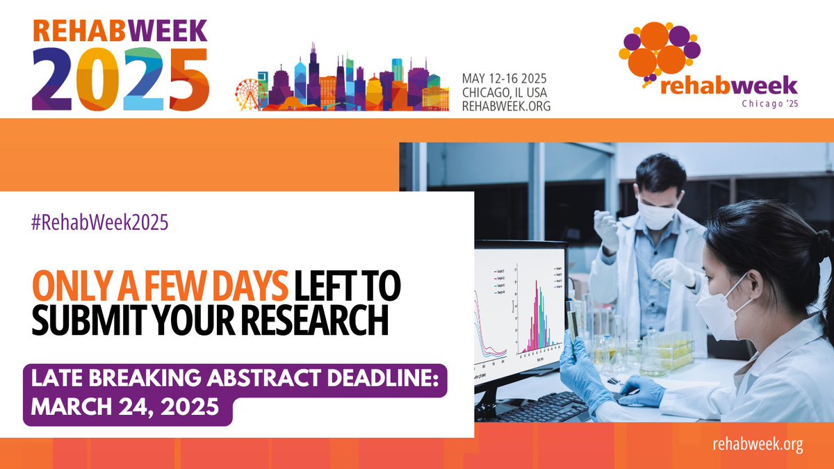 RehabWeek (@rehabweekorg) on Twitter photo ⏳ Time is running out! Only a few days left to submit your late-breaking abstract for #RehabWeek2025.
Share your research with the global rehabilitation technology community! bit.ly/4iEmimY
<a href="/ICORR_2025/">ICORR 2025</a> <a href="/IFESS_org/">Int’l Functional Electrical Stimulation Society</a> <a href="/ISVRSociety/">ISVRSociety</a> <a href="/ACRMtweets/">ACRM</a> <a href="/MiNT_hobbs/">The MiNT Academy: Masterclass in Neurotechnology</a> <a href="/RESNAorg/">RESNA</a> ⏳ Time is running out! Only a few days left to submit your late-breaking abstract for #RehabWeek2025.
Share your research with the global rehabilitation technology community! bit.ly/4iEmimY
<a href="/ICORR_2025/">ICORR 2025</a> <a href="/IFESS_org/">Int’l Functional Electrical Stimulation Society</a> <a href="/ISVRSociety/">ISVRSociety</a> <a href="/ACRMtweets/">ACRM</a> <a href="/MiNT_hobbs/">The MiNT Academy: Masterclass in Neurotechnology</a> <a href="/RESNAorg/">RESNA</a>