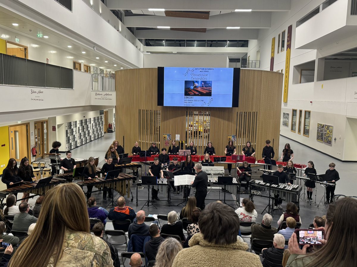 SAMusicService's tweet photo. 📣 Our SA Percussion Ensembles raised the roof at their concert in Ayr Academy tonight 👏 Well done to all our musicians and to Mr Welsh for his leadership &amp; Mrs Strathearn &amp; Mrs Purdie for support. More photos to follow soon…… https://t.co/D8donVkidL