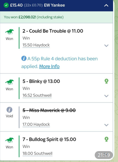 EDS__Tipping's tweet photo. E.D.S YANKEE WINNER £8,252.60 returned if you followed that is over 10k in yankee profits this month and free to join. 

Pnl well over +140 for month also

https://t.co/62jKiazysS https://t.co/uevR2CaAPk