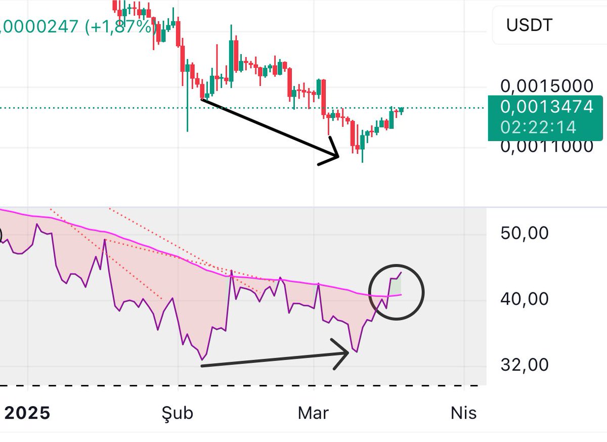 Çoğu altcoinin günlük grafiğinde fiyat düşerken RSI yükselişe geçip ortalamanın üzerine attı. 

Bu durum alış sinyalidir. 

#Babydoge #Btc #Bitcoin