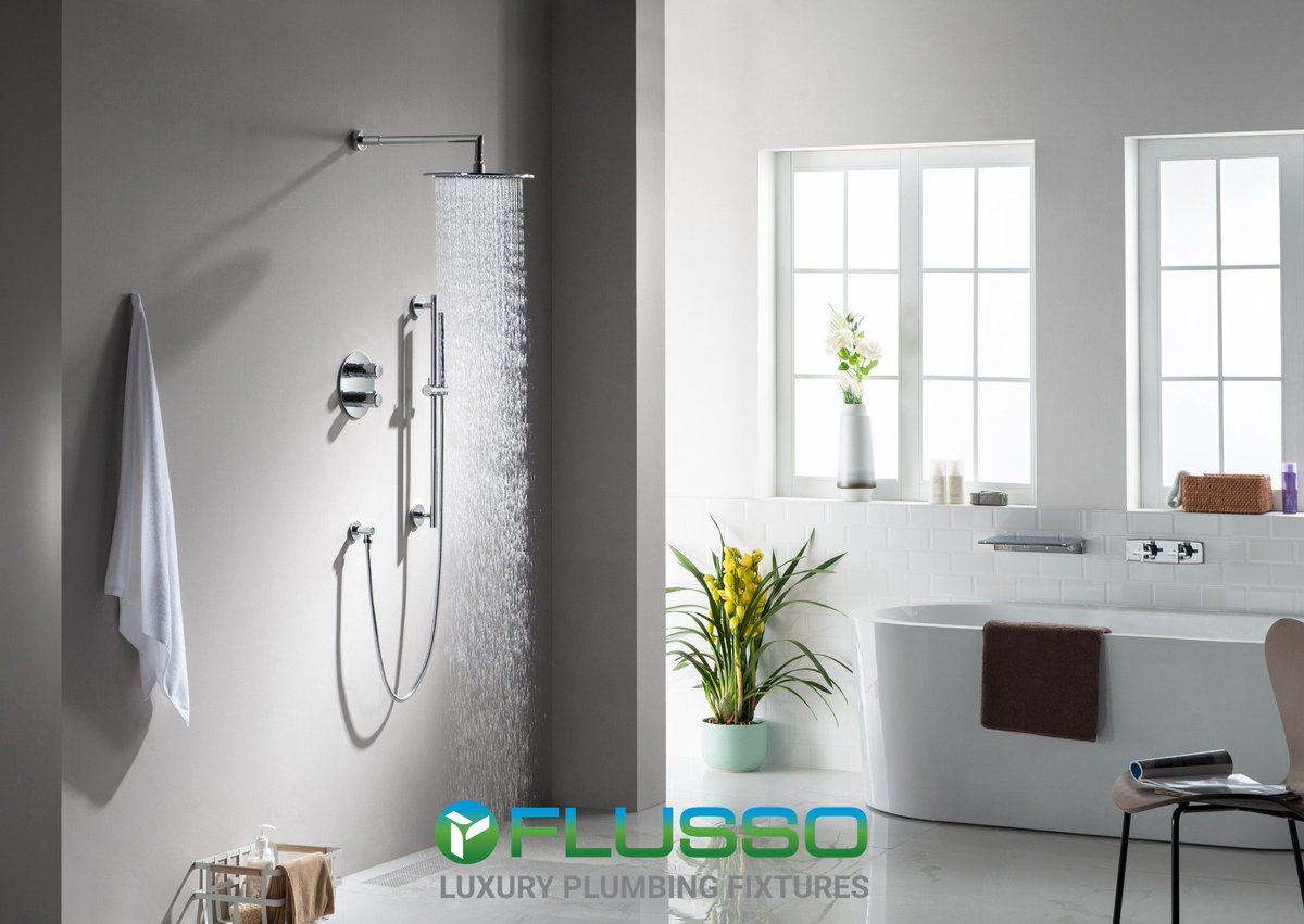 flussofaucets's tweet image. A luxuriant shower experience with the Serie 250™ Thermostatic Shower Set in Chrome. #bathroomremodel #modernshower
