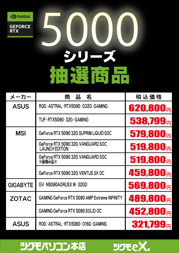 NVIDIA GeForce RTX5000シリーズについて】 ツクモ秋葉原地区にて抽選