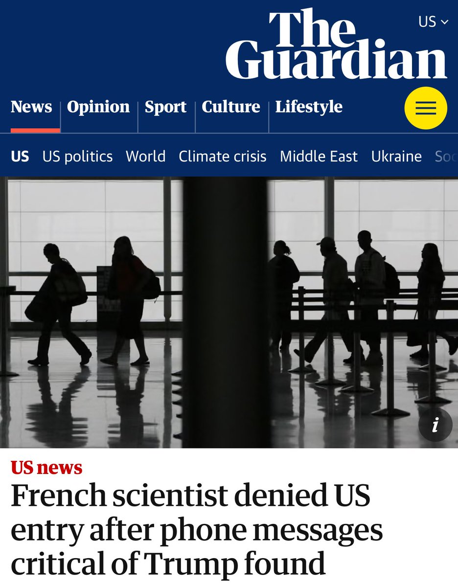 HelZdenek's tweet photo. Zdá se to až neuvěřitelné. Francouzský vědec, který jel do USA na konferenci, byl zastaven na hranicích a byl mu zakázán vstup do země. 

Imigrační úředník mu totiž prohlédl obsah mobilu a našel na něm několik zpráv kritizujících Donalda Trumpa a postup jeho vlády vůči…
1/ https://t.co/lw9tC0BK2M