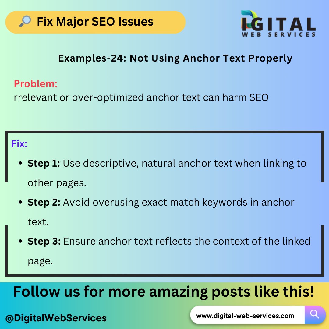 digitalwebservs's tweet image. #FixSEOIssues:  Are You Using Anchor Text Correctly?  

digital-web-services.com/major-seo-issu… 
▾▾▾▾
#SEO #AnchorText #SEOTips #LinkBuilding #DigitalMarketing #SEOOptimization #SearchEngineOptimization #MarketingStrategy #WebsiteRanking #ContentMarketing #SEOErrors #GoogleRanking