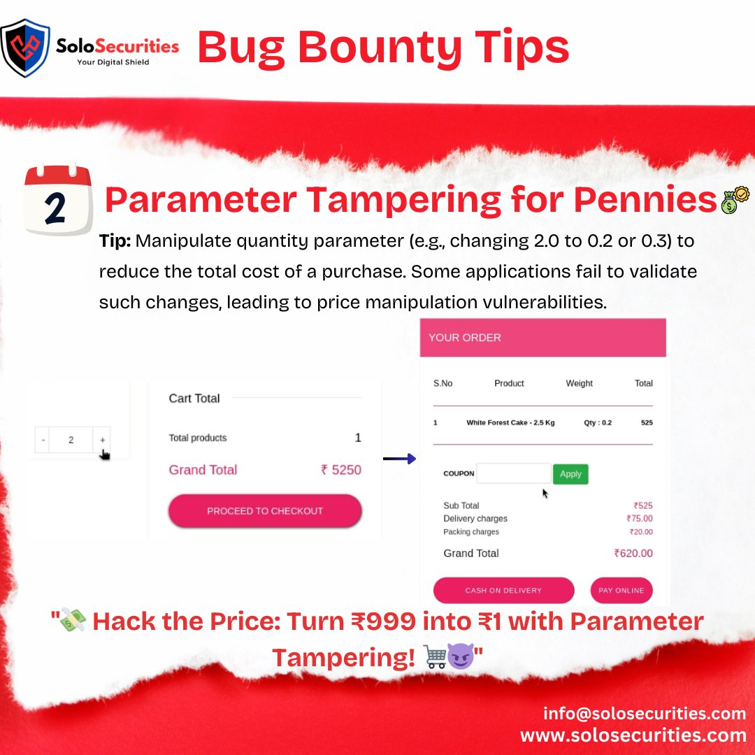 💰Price Manipulation Hack

Change 2.0 to 0.2 and watch the price drop!💸 
Parameter tampering is real—always test for weak validations!

 #BugBounty #EthicalHacking #CyberSecurity #WebSecurity #HackingTips #PenTesting #CyberSec #SecurityResearch #InfoSec