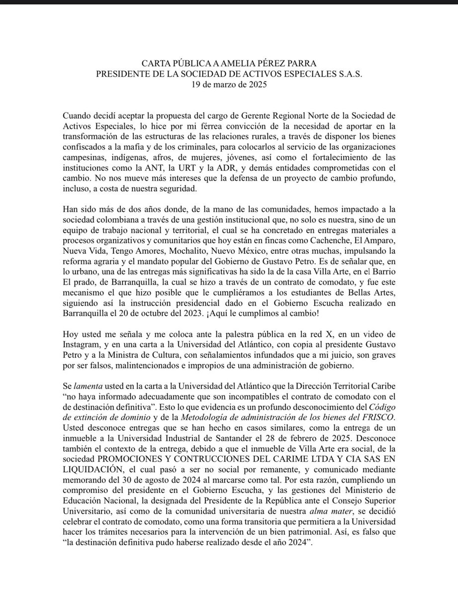 NevysNino's tweet photo. CARTA PÚBLICA A AMELIA PÉREZ PARRA, PRESIDENTA DE @ActivosSAE

Han sido más de dos años donde de la mano de las comunidades, hemos impactado a la sociedad colombiana a través de una gestión institucional, la cual se ha concretado en entregas materiales a procesos organizativos. https://t.co/Fn070RKCGU
