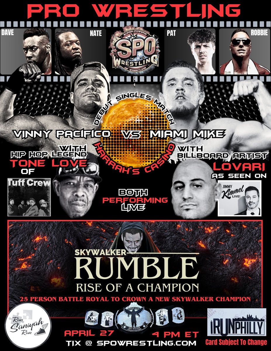 BREAKING - EVENT POSTER SIDE 2 

The ENTERTAINMENT and The WRESTLING worlds COLLIDE!  NEW MATCH ANNOUNCED!!  

Viral superstar <a href="/VinnyPacifico1/">Vinny Pacifico</a> with TONE LOVE in his corner vs Post Game’s MIAMI MIKE  with <a href="/Lovari/">Lovari</a> in his corner.  

🫵🎟️Tix at SPOWrestling.com ✅