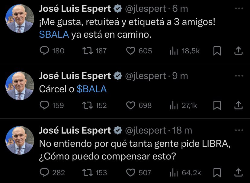 Le hackearon la cuenta a Espert. Nada de lo que se está subiendo ahí es voluntario ni viene de parte de él. Su equipo está tratando de solucionarlo.

NO ES ESPERT EL QUE ESTÁ SUBIENDO ESOS TWEETS.