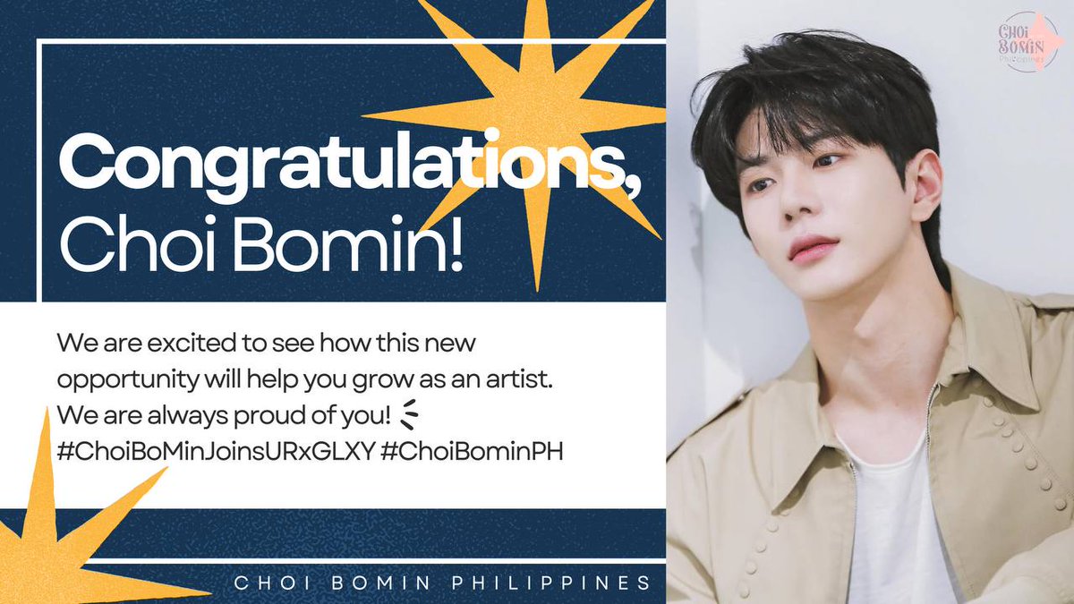 ChoiBominPH's tweet photo. An upcoming star is joining the @glxymanagement @thisisglxy 🌠💫
Let's give a warm welcome to GLXY Talent Management's new K-artist, Choi Bomin!

Congratulations and good luck ❤️

Use the hashtags #ChoiBoMinJoinsURxGLXY #ChoiBominPH to show your support and heartfelt messages. 🥰 https://t.co/OAw3ol9A85
