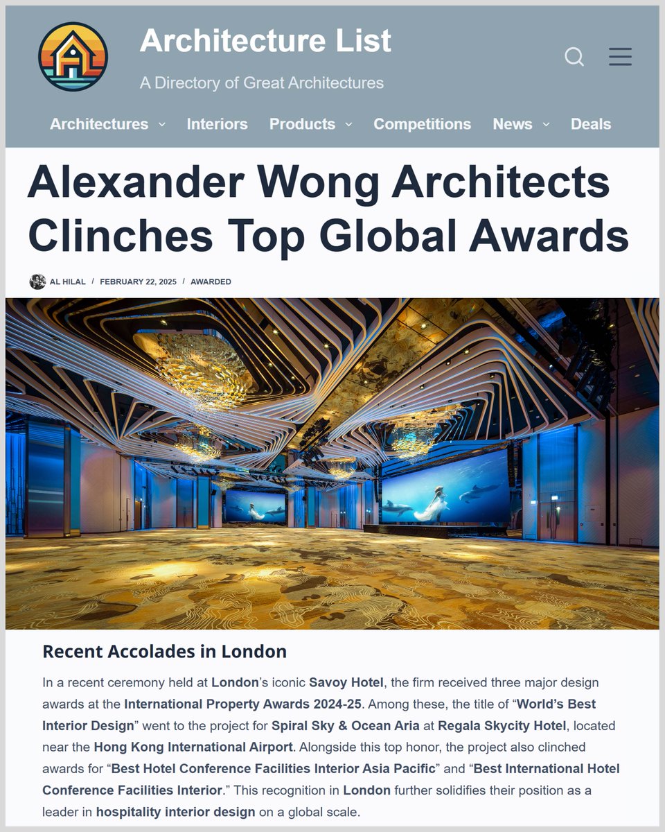 “Alexander Wong Architects Clinches Top Global Awards” featured in ARCHITECTURE LIST (Indonesia), 22 February 2025

architecturelist.com/alexander-wong…