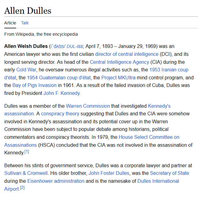 cacheca7's tweet image. @elonmusk @POTUS @afpfr @ArnaultRaphael @EmmanuelMacron @JLMelenchon @MLP_officiel  Whatelse ?? #DefundingPolice and why not an airport named "ALLEN DULLES", the Brain of DALLAS in 1963, #PIGSBAYHOAX WOKIPEDIA in French "United Fruits Company" but english translating erased 🤔